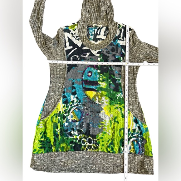 Elysee 26 Hooded Tunic Top Small Gray Abstract Art Print Long Sleeve Boho - Picture 4 of 6